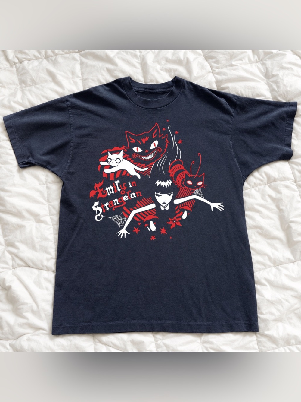 Black Emily And Crazy Cat Graphic T-Shirt - Retro 90s Style